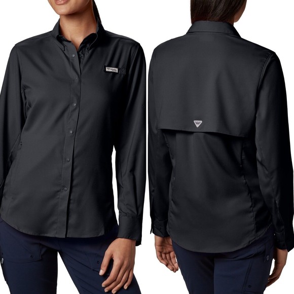 Columbia Tops - Columbia PFG Black Fishing Hiking Shirt Long Slve Button Up Ripstop Polyester M